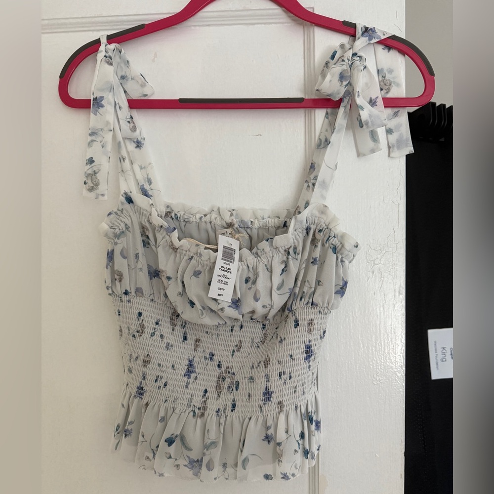Floral Smocked Top - White and Blue